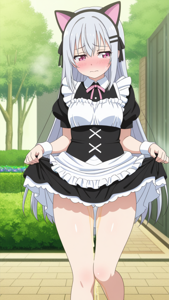 マゼンタロング巨乳メイド おしっこ・放尿 AI エロ画像