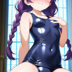 【エロ画像】マゼンタツインおさげ貧乳小柄×おしっこ・放尿_AI