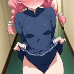 【エロ画像】桜色ツインおさげ巨乳×バック・後背位_AI