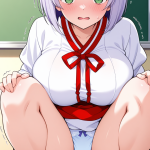 【エロ画像】紫髪ボブ巨乳巫女×バイブ責め_AI