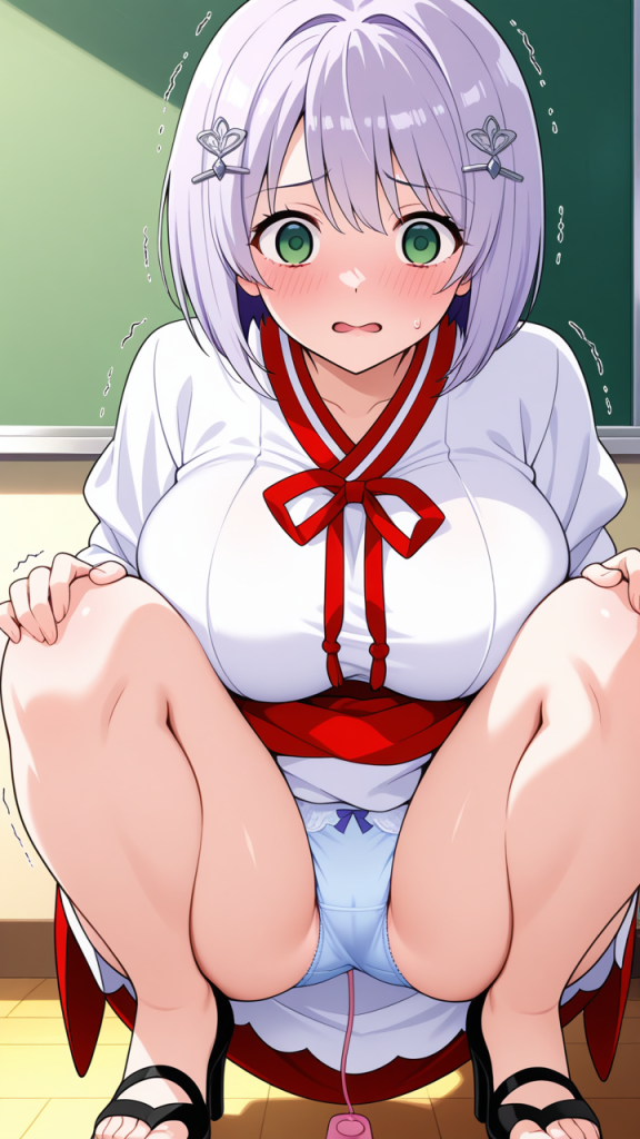紫髪ボブ巨乳巫女 バイブ責め AI エロ画像