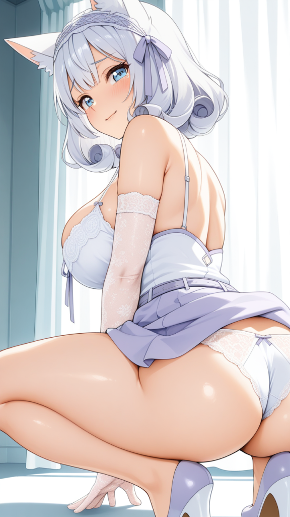 白髪アップスタイル巨乳 バック・後背位 AI エロ画像