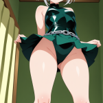 【エロ画像】グレー髪お団子ヘア長身貧乳×バック・後背位_AI_アニメエロ画像