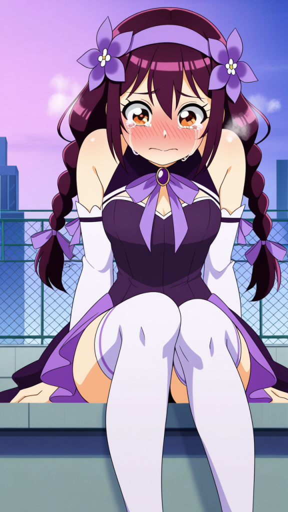 紫髪ツインおさげ巨乳 美少女エロ_アニメエロ画像 AI エロ画像