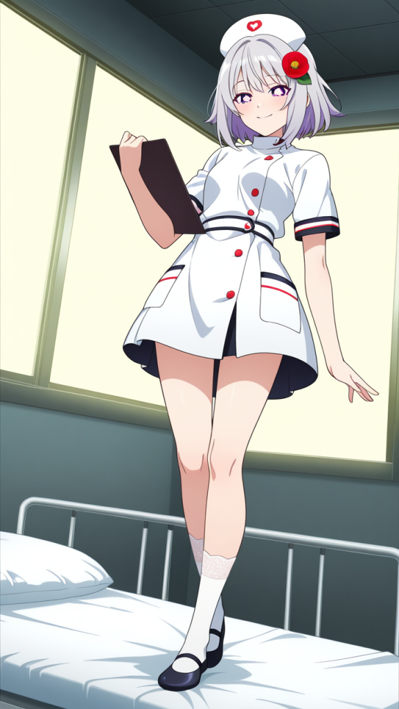 グレーショートモデル体型 ナース服_アニメエロ画像 AI エロ画像
