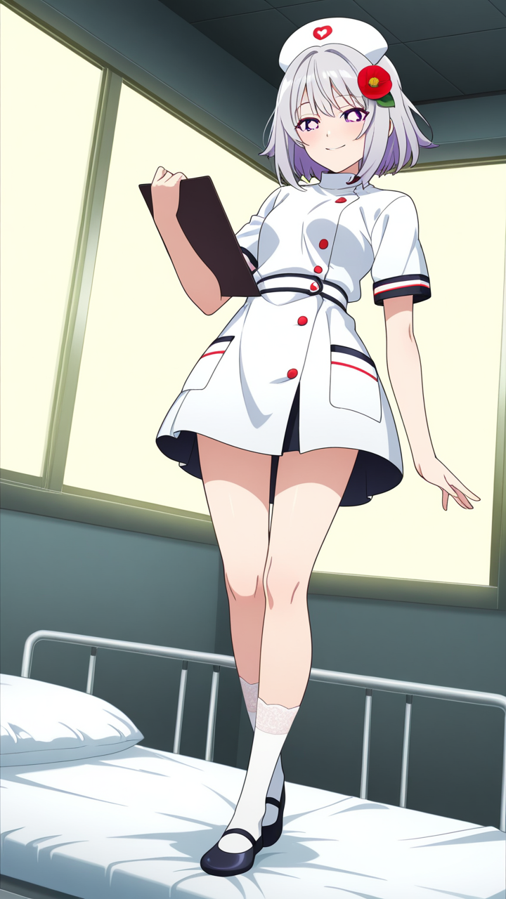 グレーショートモデル体型 ナース服_アニメエロ画像 AI エロ画像