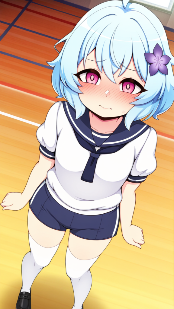 青髪ショート貧乳小柄 体操服・ブルマ_アニメエロ画像 AI エロ画像