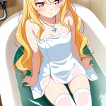 【エロ画像】白髪ウェーブロング小柄貧乳×お風呂・入浴_AI_アニメエロ画像