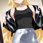 【エロ画像】金髪サイドテール長身スレンダー×鏡越し_AI_アニメエロ画像