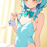 【エロ画像】水色三つ編みグラマラス×貧乳・微乳_AI_アニメエロ画像