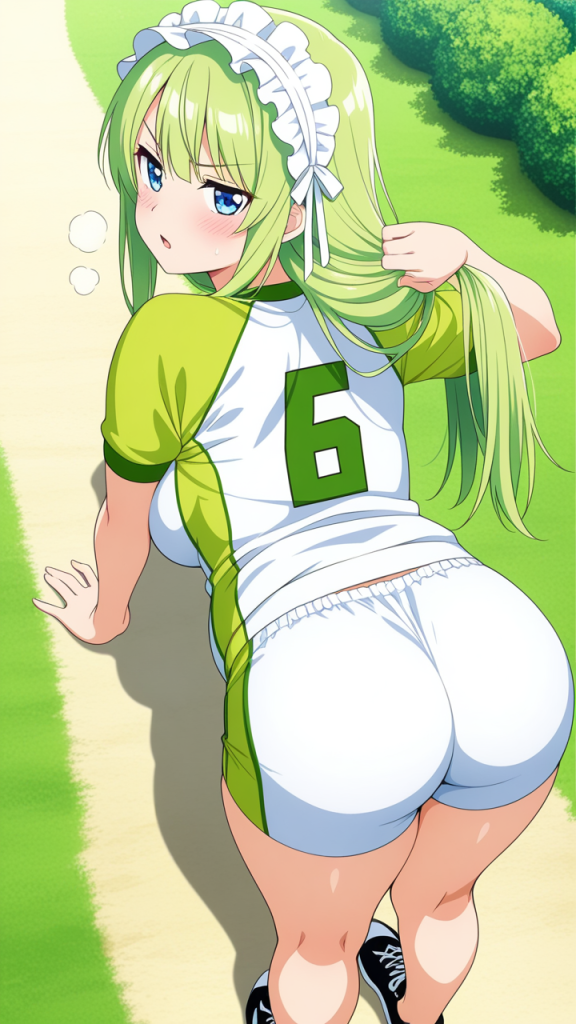 ライム色セミロングむっちり 美少女エロ_アニメエロ画像 AI エロ画像