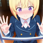 【エロ画像】ピンク髪ボブ小柄貧乳×ガラスおっぱい押し付け_AI_アニメエロ画像