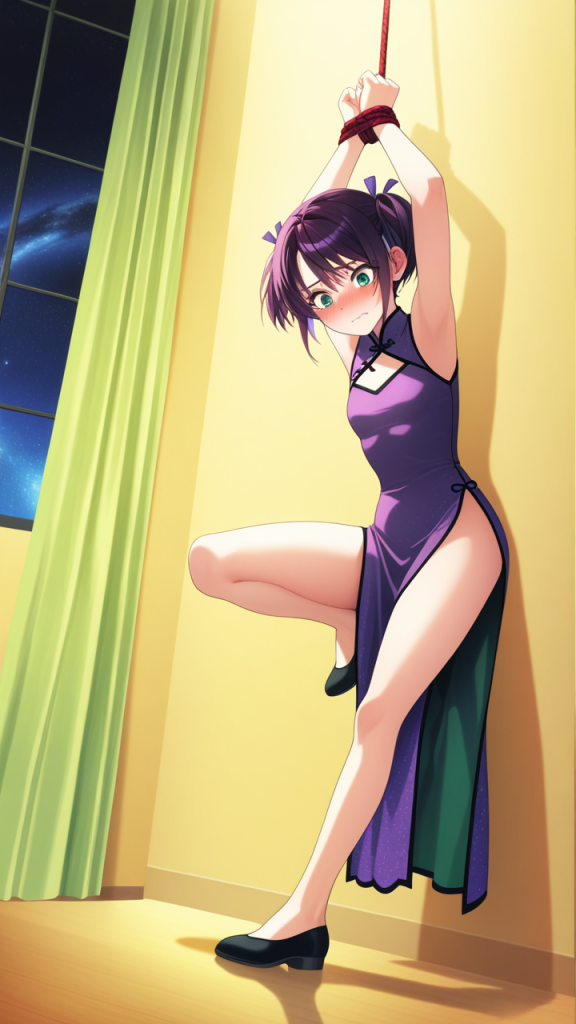 紫髪刈り上げショート細身 手縛り・拘束_アニメエロ画像 AI エロ画像