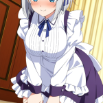 【エロ画像】グレー髪サイドテール巨乳×メイド服_AI_アニメエロ画像