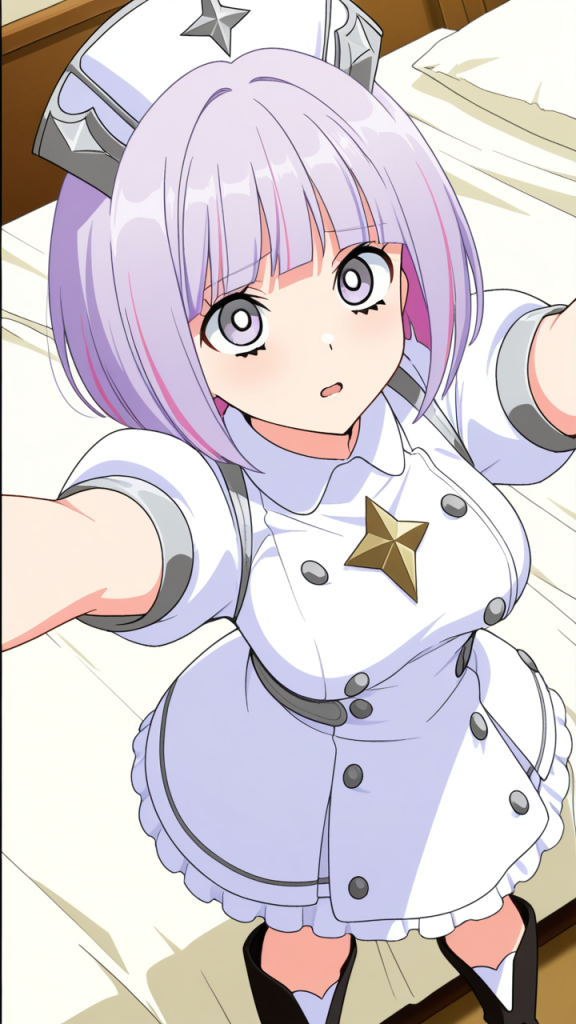 紫髪外ハネボブ巨乳 ナース服_アニメエロ画像 AI エロ画像