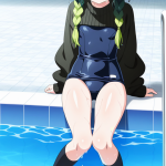 【エロ画像】ライム三つ編み貧乳長身×スクール水着_AI_アニメエロ画像