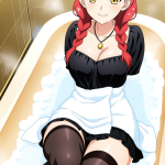 【エロ画像】赤髪ツインおさげ巨乳×お風呂・入浴_AI_アニメエロ画像