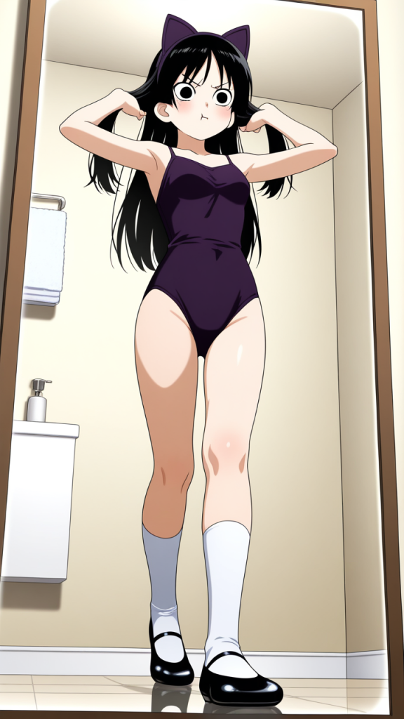 茶髪セミロングスレンダー 鏡越し_アニメエロ画像 AI エロ画像