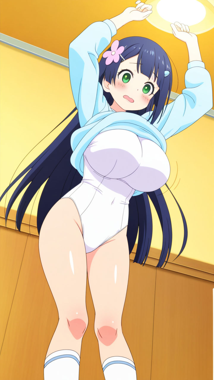 青髪ロングストレート貧乳 巨乳・爆乳_アニメエロ画像 AI エロ画像