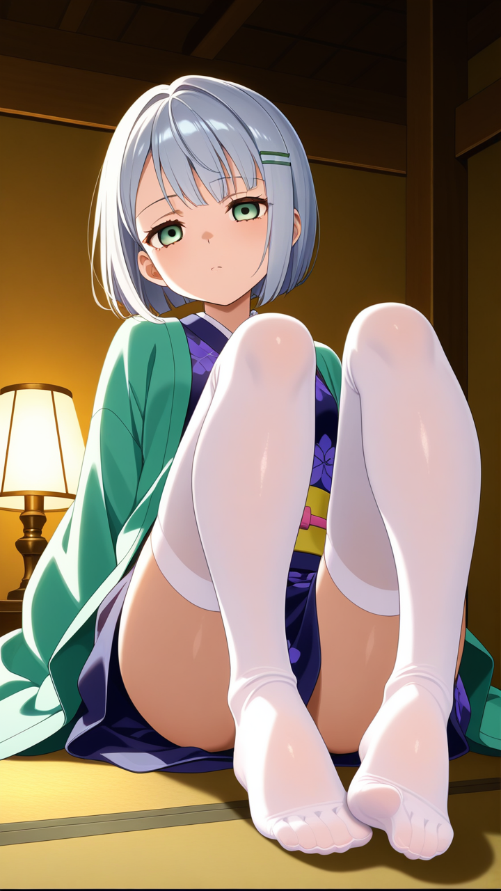 青髪ボブ貧乳小柄 足コキ_アニメエロ画像 AI エロ画像