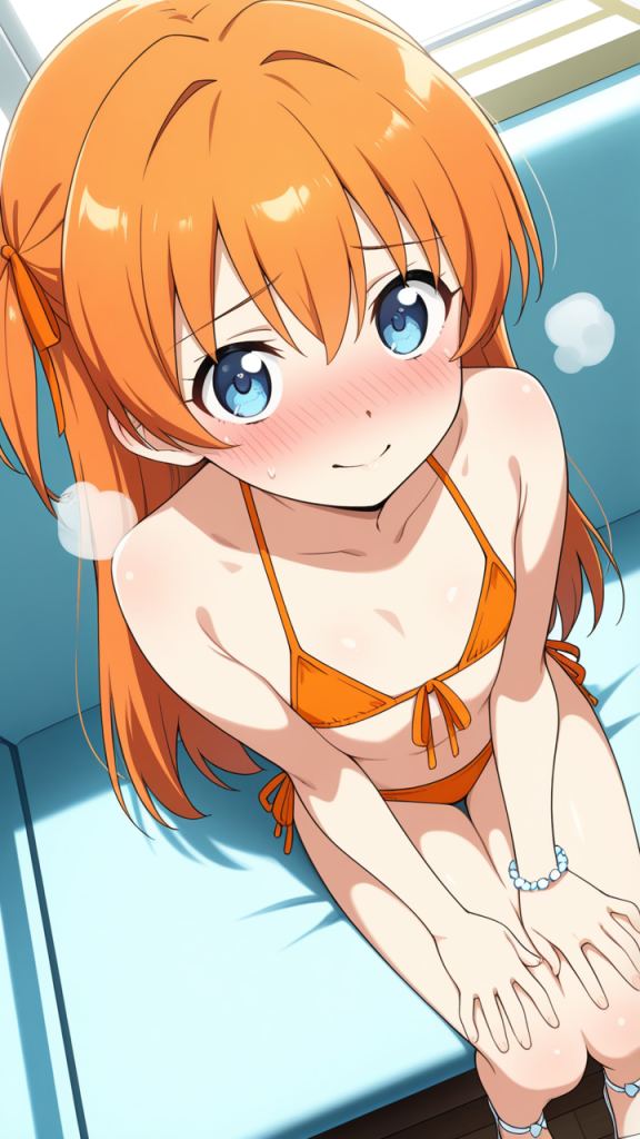 オレンジロング貧乳長身 美少女エロ_アニメエロ画像 AI エロ画像