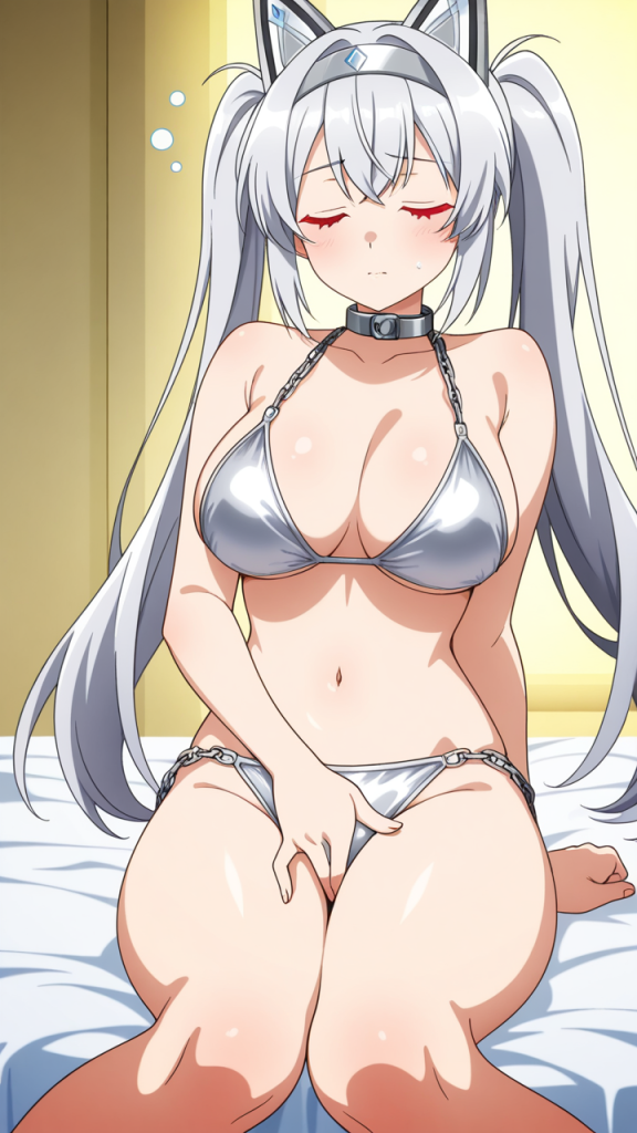 銀髪ツインテール巨乳 オナニー・自慰_アニメエロ画像 AI エロ画像