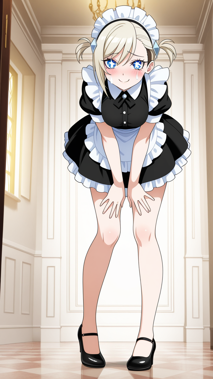 プラチナ金髪刈り上げショート細 メイド服_アニメエロ画像 AI エロ画像