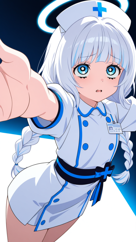 白髪三つ編み長身貧乳 ナース服_アニメエロ画像 AI エロ画像