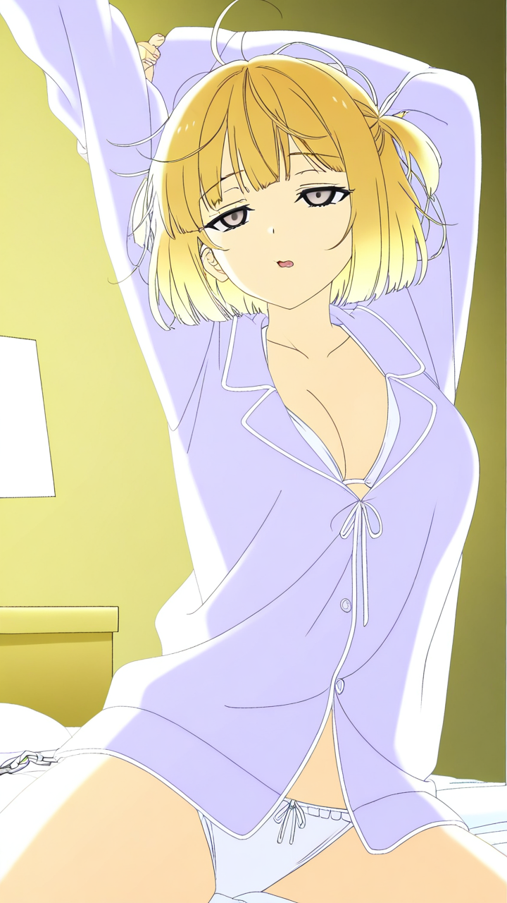 ピンクグラデボブグラマラス 寝起き・パジャマ_アニメエロ画像 AI エロ画像