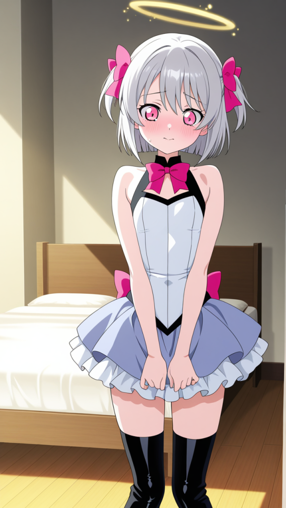 グレー髪外ハネショート巨乳 貧乳・微乳_アニメエロ画像 AI エロ画像