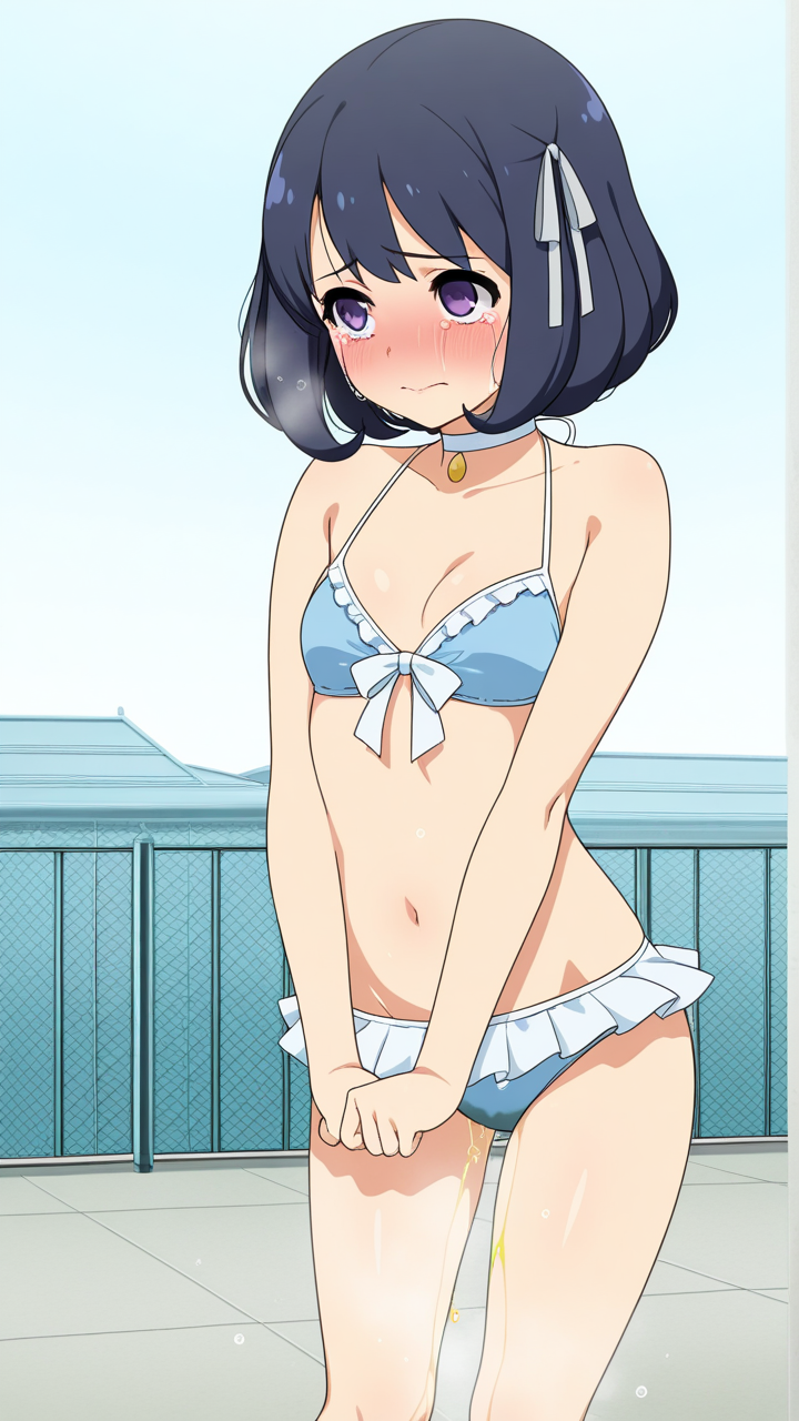 水色ボブ巨乳スレンダー おしっこ・放尿_アニメエロ画像 AI エロ画像