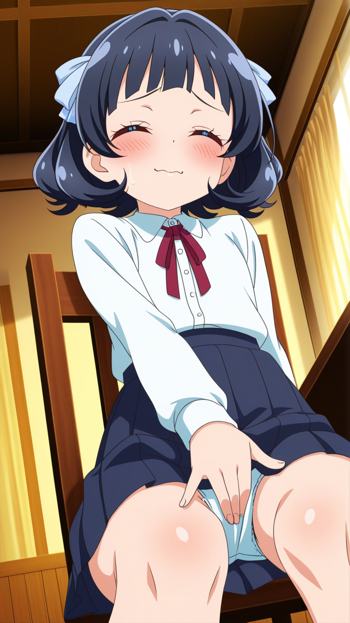 黒髪くせ毛ショートロリ オナニー・自慰_アニメエロ画像 AI エロ画像