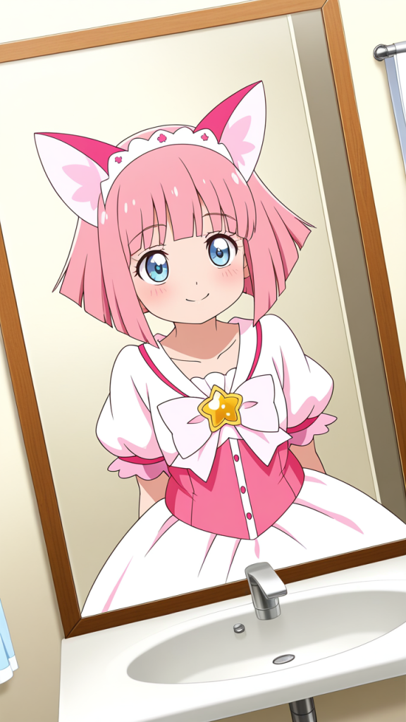 桜色ボブむっちり小柄 鏡越し_アニメエロ画像 AI エロ画像
