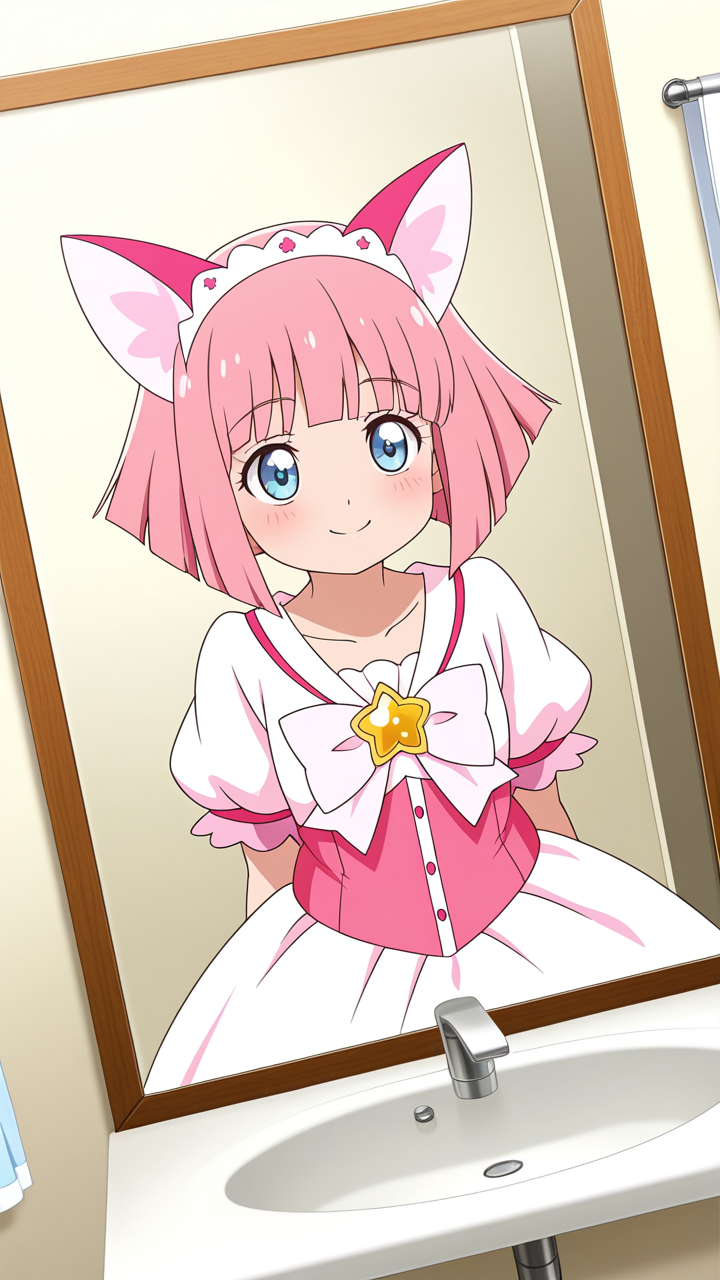 桜色ボブむっちり小柄 鏡越し_アニメエロ画像 AI エロ画像