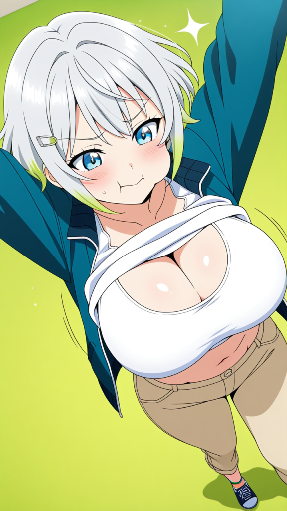 ライム色ショート筋肉質 巨乳・爆乳_アニメエロ画像 AI エロ画像