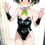 【エロ画像】深緑ショートロリ体型×ガラスおっぱい押し付け_AI_アニメエロ画像