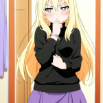 【エロ画像】金髪セミロング外ハネ貧乳×鏡越し_AI_アニメエロ画像