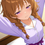 【エロ画像】茶髪三つ編み細身長身×寝起き・パジャマ_AI_アニメエロ画像