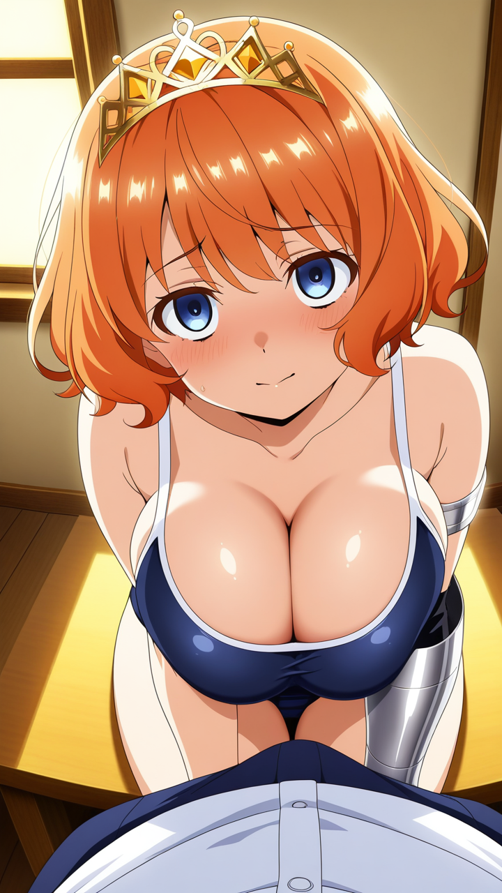 オレンジ色くせ毛ショートむっち パイズリ_アニメエロ画像 AI エロ画像