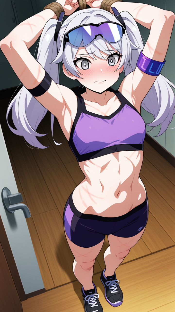 紫髪ツインテール筋肉質 縛り・拘束_アニメエロ画像 AI エロ画像