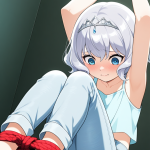 【エロ画像】銀髪くせ毛ショート貧乳小柄×手縛り・拘束_AI_アニメエロ画像