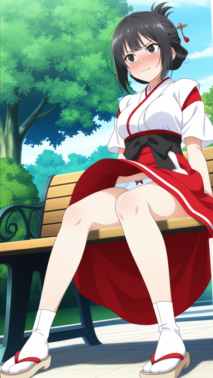 黒髪アップグラマラス巫女 野外露出_アニメエロ画像 AI エロ画像