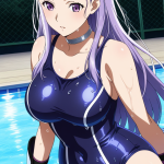 【エロ画像】マゼンタセミロング巨乳むっちり×スクール水着_AI_アニメエロ画像