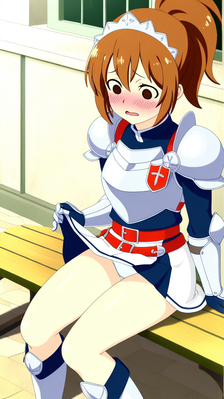 茶髪ポニーテール細身 野外露出_アニメエロ画像 AI エロ画像