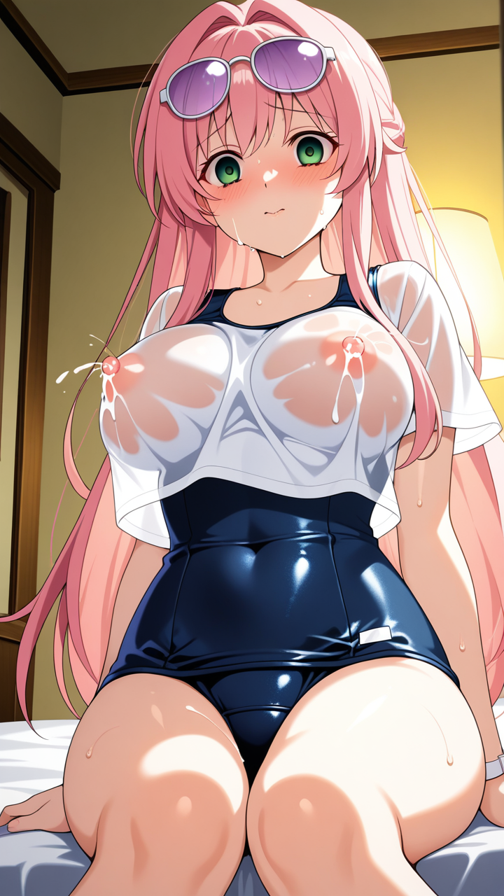 ピンク髪セミロング貧乳 授乳・母乳_アニメエロ画像 AI エロ画像
