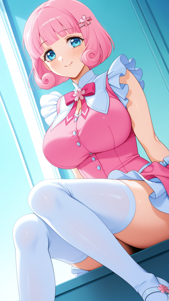 桜色ボブ巨乳魔法少女 巨乳・爆乳_アニメエロ画像 AI エロ画像