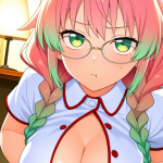 【エロ画像】グラデーション三つ編み長身貧乳×パイズリ_AI_アニメエロ画像