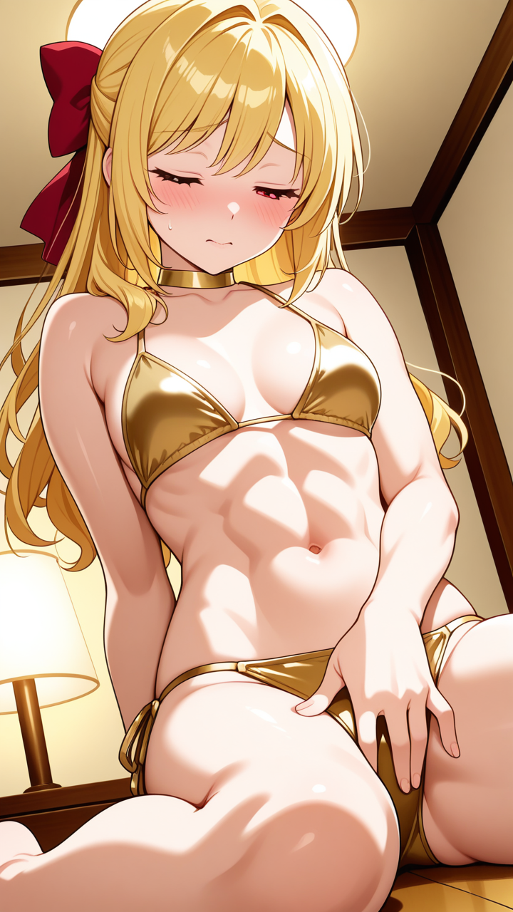 金髪ハーフアップ筋肉質 オナニー・自慰_アニメエロ画像 AI エロ画像
