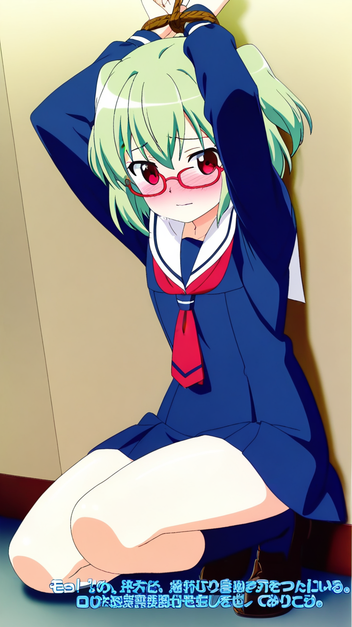 緑髪ショート貧乳眼鏡 手縛り・拘束_アニメエロ画像 AI エロ画像