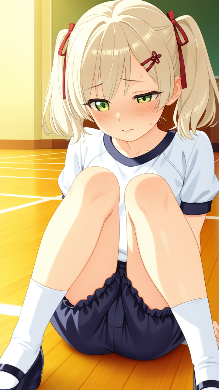 プラチナ髪ツインテール貧乳 体操服・ブルマ_アニメエロ画像 AI エロ画像